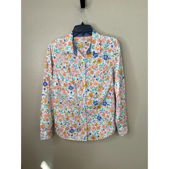 St Johns Bay Womens Floral Button-Down Shirt M 100% Cotton Long Sleeve Collared - Picture 2 of 6